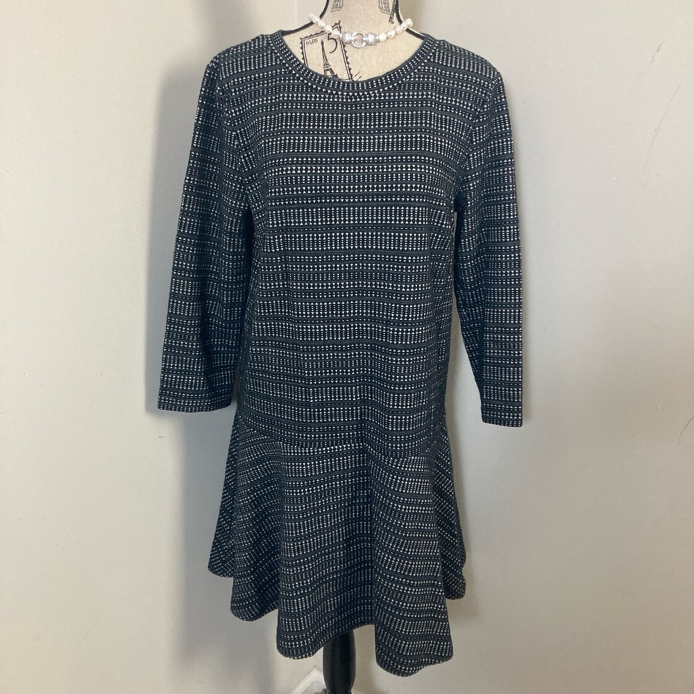 Loft Women’s Black Cream Mini Dress Drop Waist 3/4 Sleeves